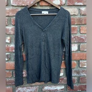 GUC LOFT Ribbed Long Sleeve Henley Sleep Shirt